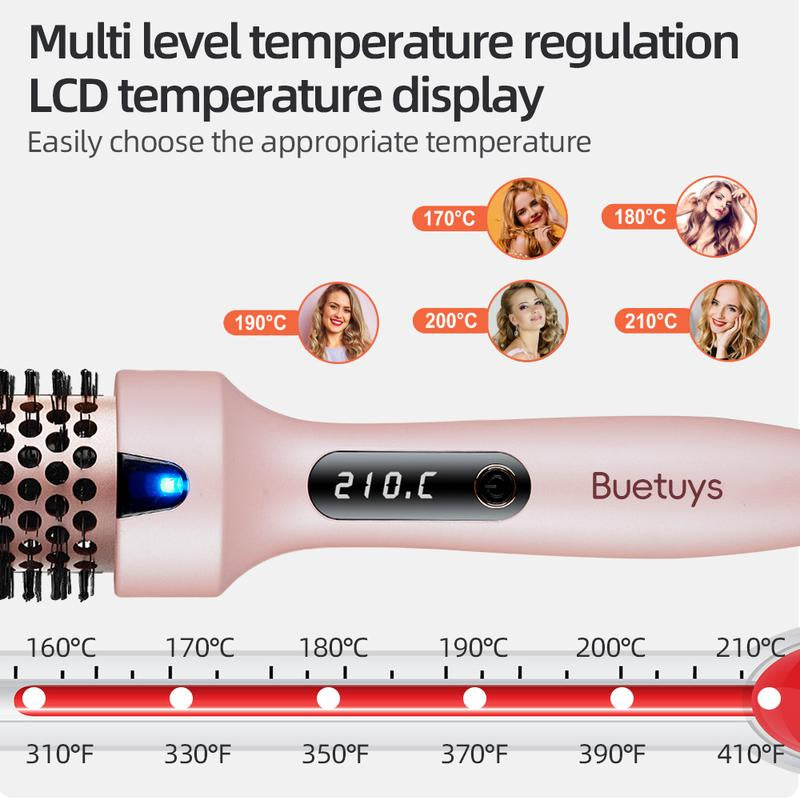 Buetuys 3-In-1 Rotating Curling Iron Brush with LED Display & Ionic Technology - 1.5" Barrel for All Types Auto-Spin Curler Thermal Brush-Pink Straightener Curler Curling Irons Styling Tools Diffuser Curly Crimper Anti-Frizz Sheglam Hair Curl