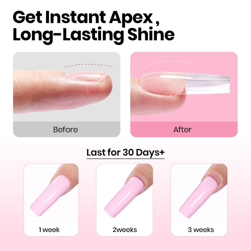 Beetles Tipex Pre-Building Instant Apex Nail Tips Kit – Square Stiletto Almond Coffin, 224PCS in 16 Sizes | Pre-Etched, Thick Full Cover Acrylic Tips with Nail Glue, Base & Top Coat, Nail Prep Kit, Mini UV Lamp Manicure Art DIY Gift for Women