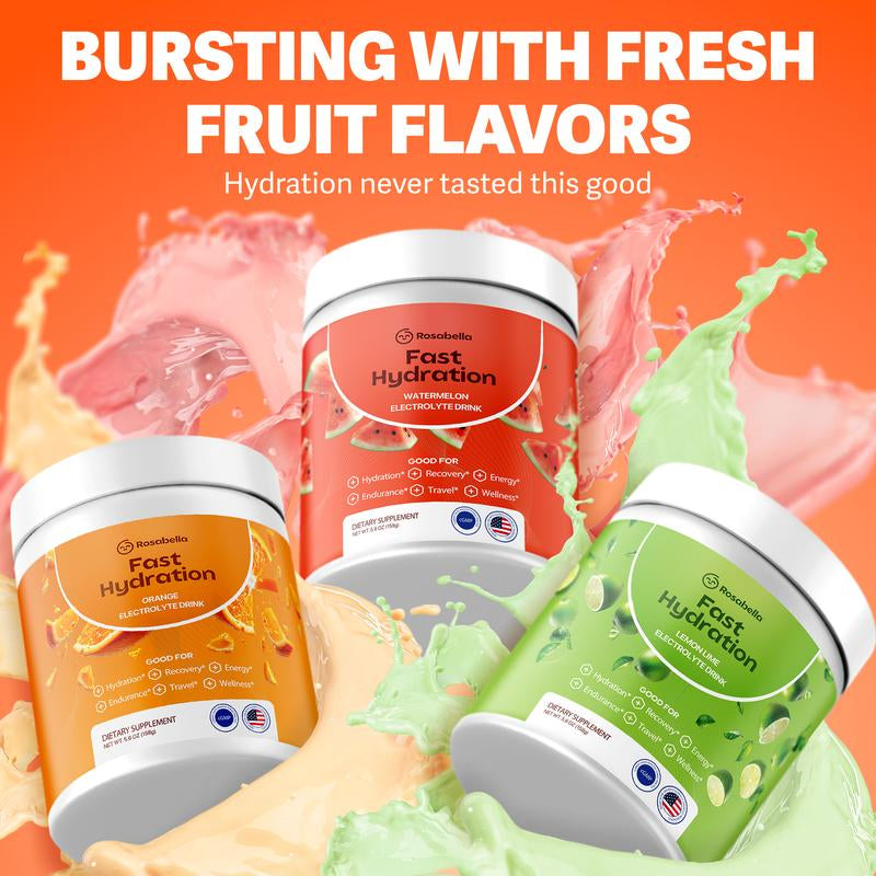 Rosabella Electrolytes for Fast Hydration, Fast Recovery, Electrolyte Imbalance - Watermelon, Lemon Lime, Orange