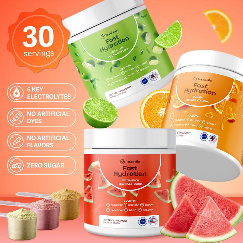 Rosabella Electrolytes for Fast Hydration, Fast Recovery, Electrolyte Imbalance - Watermelon, Lemon Lime, Orange