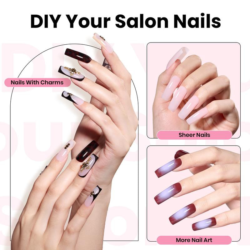 Beetles Tipex Pre-Building Instant Apex Nail Tips Kit – Square Stiletto Almond Coffin, 224PCS in 16 Sizes | Pre-Etched, Thick Full Cover Acrylic Tips with Nail Glue, Base & Top Coat, Nail Prep Kit, Mini UV Lamp Manicure Art DIY Gift for Women