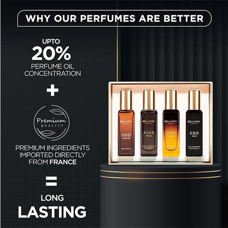 Timeless Legacy by Bellavita Luxury | 4X20 Ml Men’S Luxury Mini Perfume Set & Honey Oud EDP | Luxury Unisex Perfume for Men & Women | Long Lasting, Floral, Spicy & Woody Notes | Luxury, Vegan & Cruelty Free Eau De Parfum | Travel-Friendly