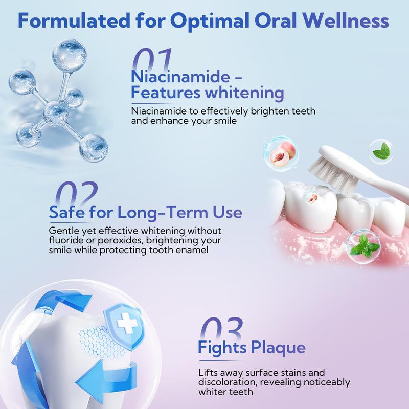 Whitening Niacinamide Toothpaste - Peach Mint Flavor | Vegan, Fluoride-Free, Antiplaque & Fresh Breath | Oral Hygiene Essentials Daily Intensive