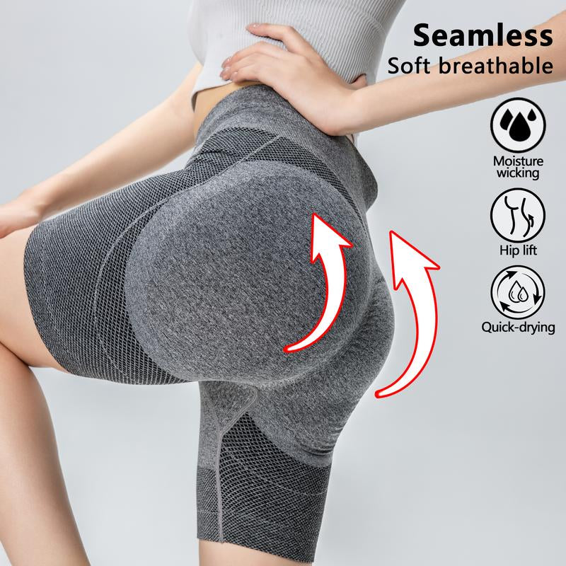 SUOVADUN DK001 Workout Gym Shorts, High Waisted Butt Lifting Scrunch Butt Seamless Booty Shorts Slim Tummy Control Stretchy Activewear Pants Yoga Clothes