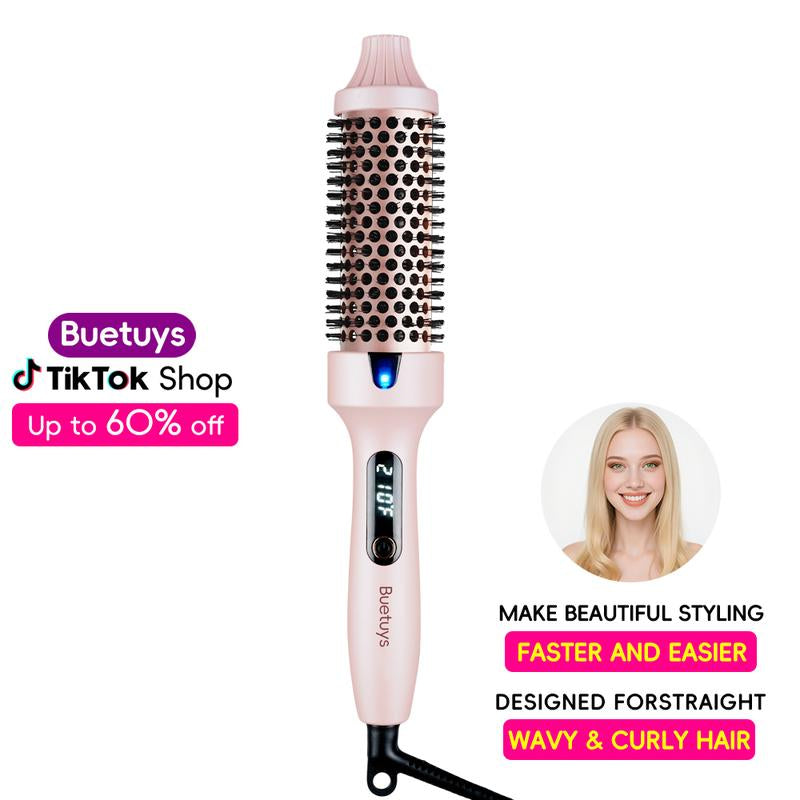 Buetuys 3-In-1 Rotating Curling Iron Brush with LED Display & Ionic Technology - 1.5" Barrel for All Types Auto-Spin Curler Thermal Brush-Pink Straightener Curler Curling Irons Styling Tools Diffuser Curly Crimper Anti-Frizz Sheglam Hair Curl