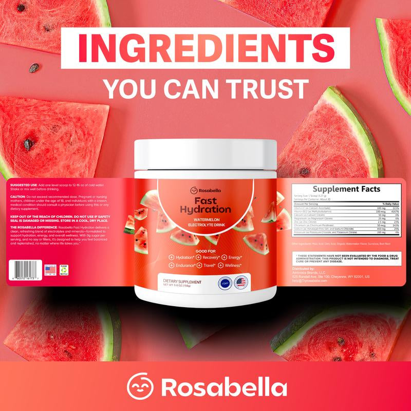 Rosabella Electrolytes for Fast Hydration, Fast Recovery, Electrolyte Imbalance - Watermelon, Lemon Lime, Orange