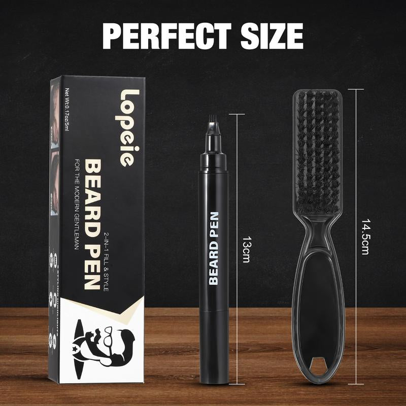 Lopeie Beard Pencil Filler for Men – Waterproof Beard Pen & Brush for Natural Look, Mustache Repair & Beard Enhancer (Black)