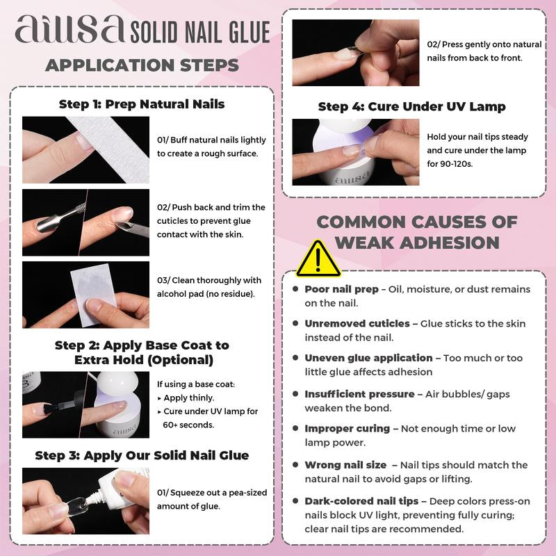AILLSA DIY Nail Art Starter Kit Full Cover Clear Nailtips Acrylic Pre-Filed Fake Press on for Extension, 15G Strong Solid Nail Glue,Handheld UV Light