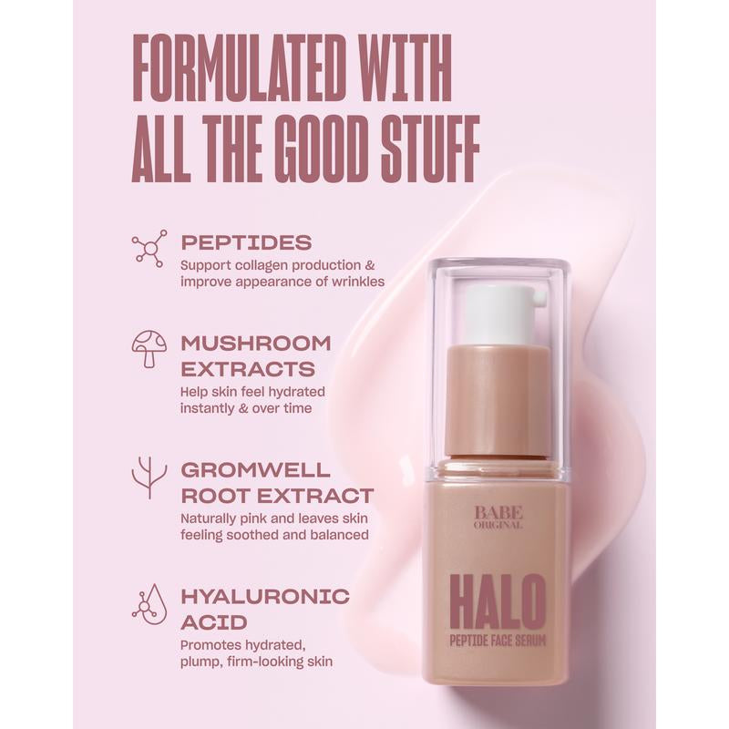 Halo Face Serum, Hydrating Peptide Face Serum with Hyaluronic Acid, Radiant and Even Complexion
