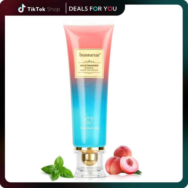 Whitening Niacinamide Toothpaste - Peach Mint Flavor | Vegan, Fluoride-Free, Antiplaque & Fresh Breath | Oral Hygiene Essentials Daily Intensive