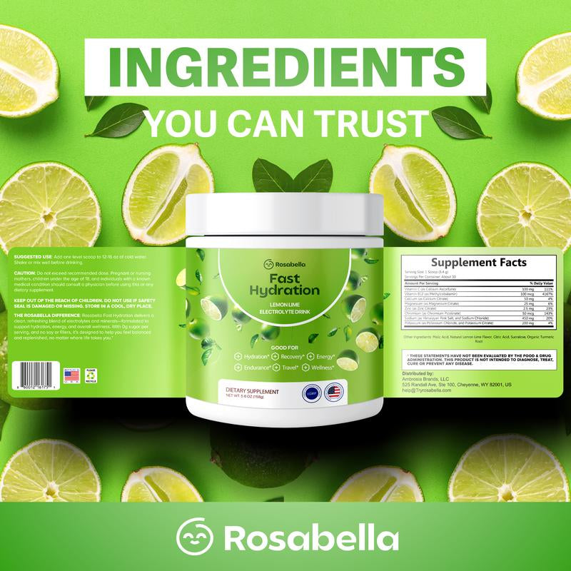 Rosabella Electrolytes for Fast Hydration, Fast Recovery, Electrolyte Imbalance - Watermelon, Lemon Lime, Orange