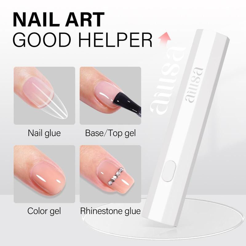 AILLSA DIY Nail Art Starter Kit Full Cover Clear Nailtips Acrylic Pre-Filed Fake Press on for Extension, 15G Strong Solid Nail Glue,Handheld UV Light