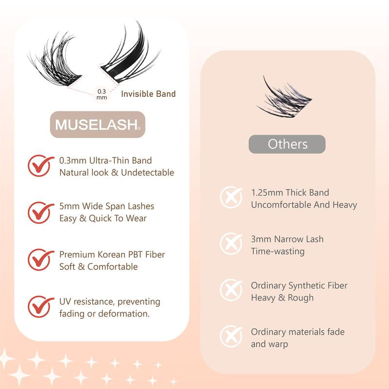 Muselash Self-Adhesive Lash Kit - No Glue Needed, Free of Irritants, Reusable, Mixed Length 6-16Mm, Premium Korean Materials, Easy Application, Cruelty-Free & Vegan