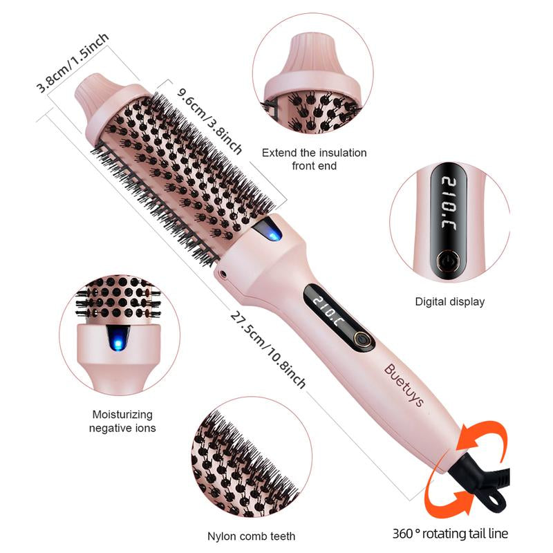 Buetuys 3-In-1 Rotating Curling Iron Brush with LED Display & Ionic Technology - 1.5" Barrel for All Types Auto-Spin Curler Thermal Brush-Pink Straightener Curler Curling Irons Styling Tools Diffuser Curly Crimper Anti-Frizz Sheglam Hair Curl
