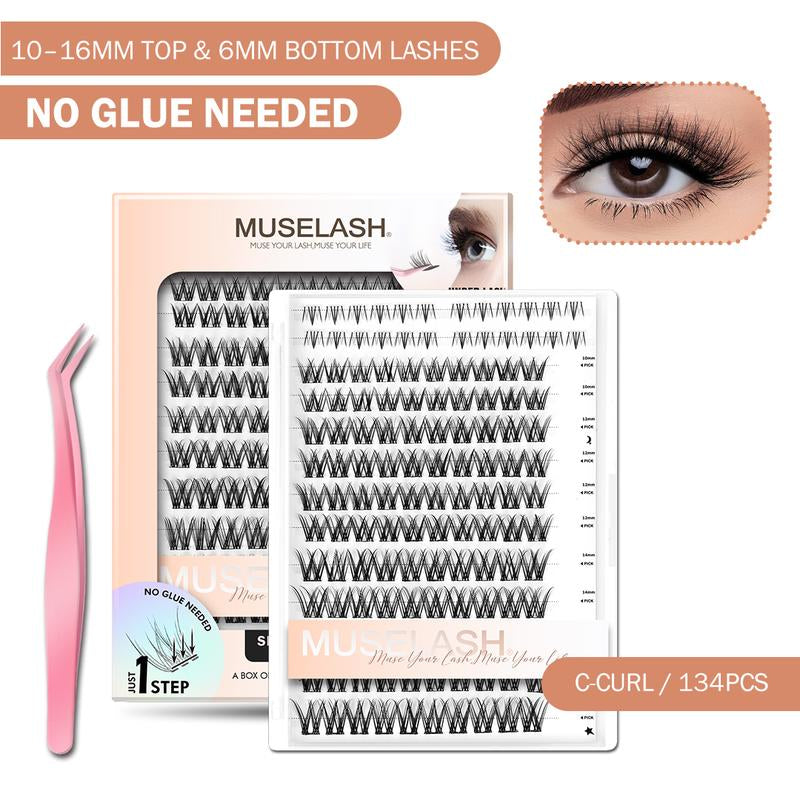 Muselash Self-Adhesive Lash Kit - No Glue Needed, Free of Irritants, Reusable, Mixed Length 6-16Mm, Premium Korean Materials, Easy Application, Cruelty-Free & Vegan