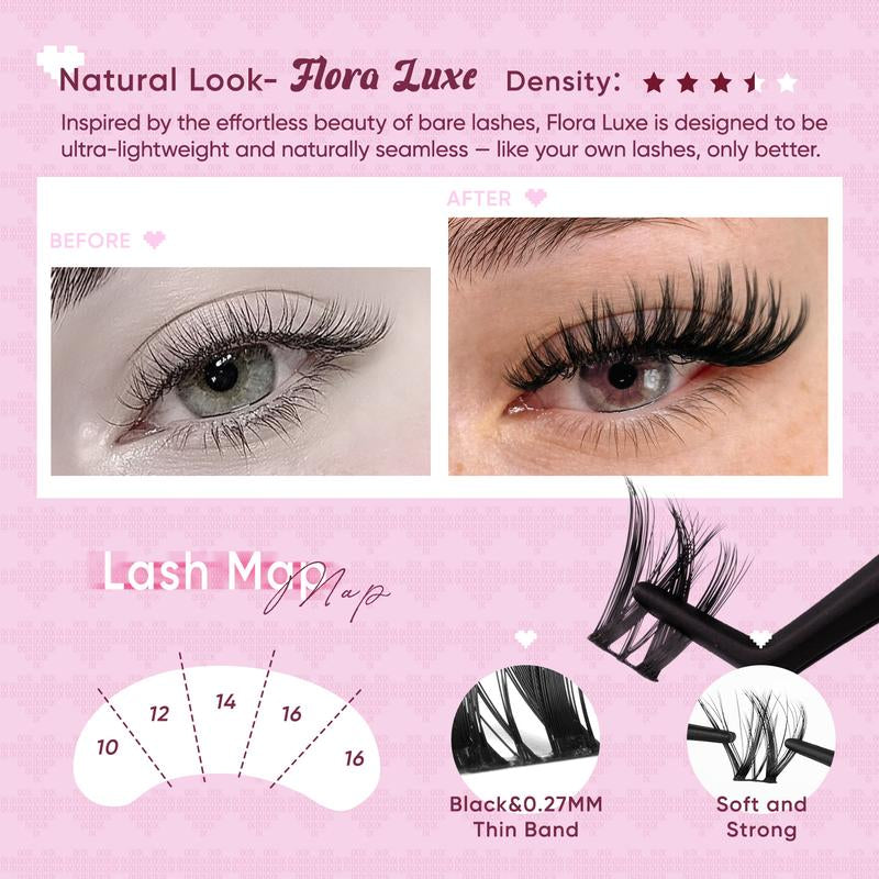 OKAYLOVE Lash Clusters Kit with Long-Lasting Lash Bond and Seal,Tweezers and Remover for DIY Eyelash at Home for Natural Makeup