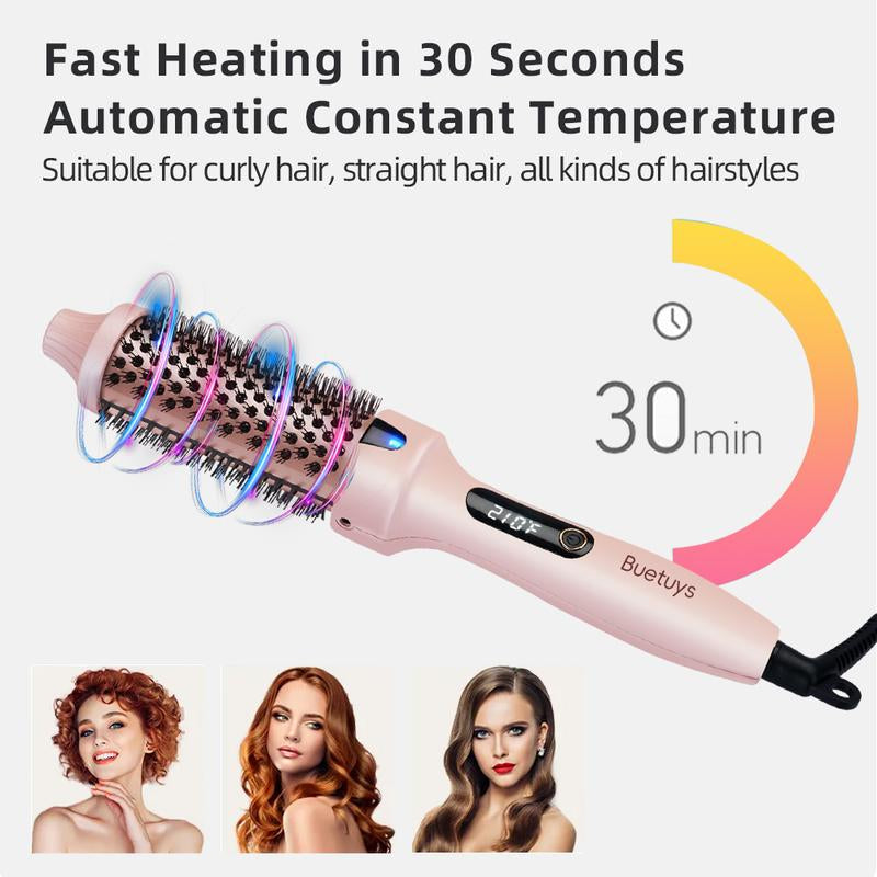 Buetuys 3-In-1 Rotating Curling Iron Brush with LED Display & Ionic Technology - 1.5" Barrel for All Types Auto-Spin Curler Thermal Brush-Pink Straightener Curler Curling Irons Styling Tools Diffuser Curly Crimper Anti-Frizz Sheglam Hair Curl