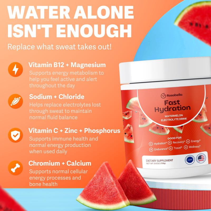 Rosabella Electrolytes for Fast Hydration, Fast Recovery, Electrolyte Imbalance - Watermelon, Lemon Lime, Orange