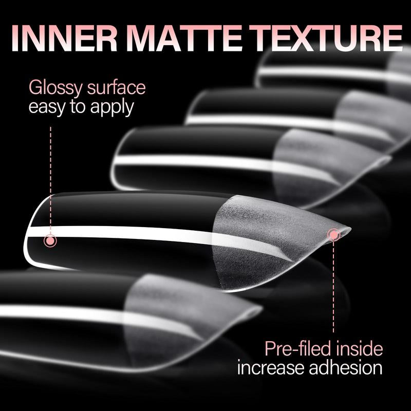 AILLSA DIY Nail Art Starter Kit Full Cover Clear Nailtips Acrylic Pre-Filed Fake Press on for Extension, 15G Strong Solid Nail Glue,Handheld UV Light