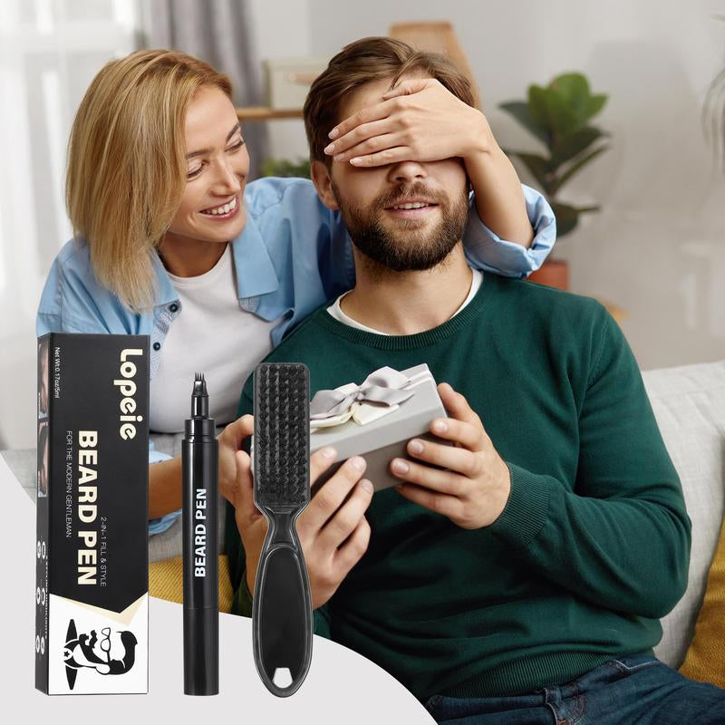Lopeie Beard Pencil Filler for Men – Waterproof Beard Pen & Brush for Natural Look, Mustache Repair & Beard Enhancer (Black)