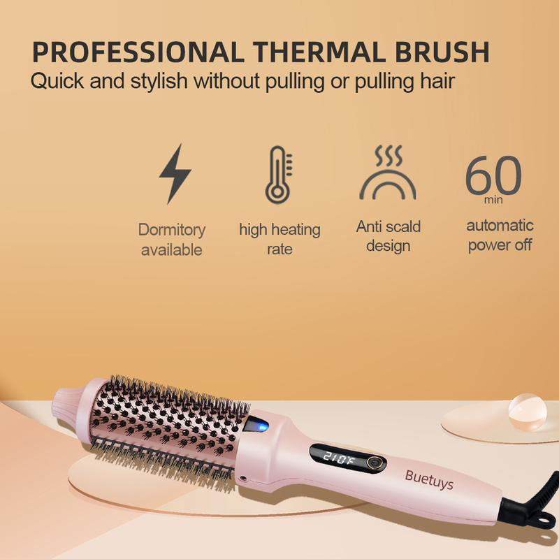 Buetuys 3-In-1 Rotating Curling Iron Brush with LED Display & Ionic Technology - 1.5" Barrel for All Types Auto-Spin Curler Thermal Brush-Pink Straightener Curler Curling Irons Styling Tools Diffuser Curly Crimper Anti-Frizz Sheglam Hair Curl