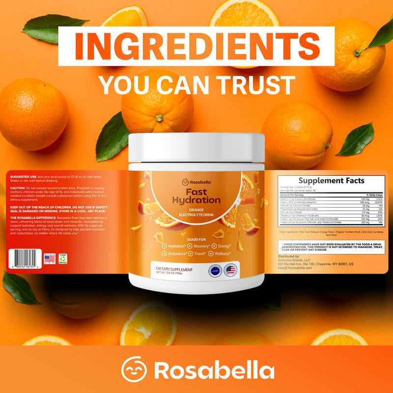Rosabella Electrolytes for Fast Hydration, Fast Recovery, Electrolyte Imbalance - Watermelon, Lemon Lime, Orange