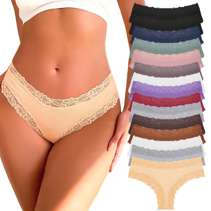 FINETOO 15PCS Women'S Cotton Panties Lace Low Rise Brazilian Panties Soft Breathable Cotton Bikini Ladies Lingerie S-XL