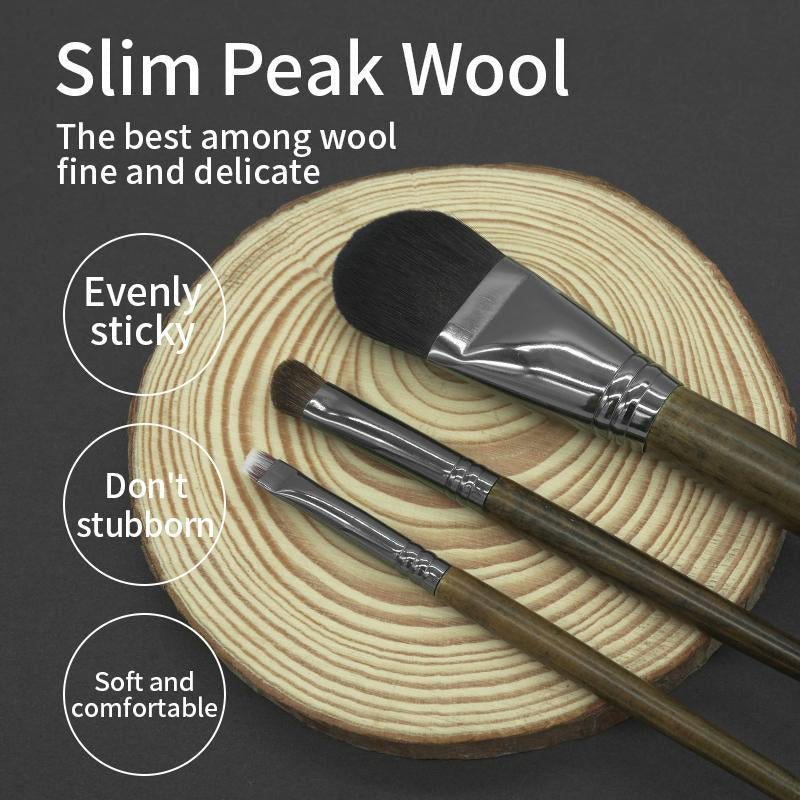 3Pc Slim Peak Wool Eyeshadow Brush Set Soft, Portable & Beginner-Friendly Professional Makeup Tools