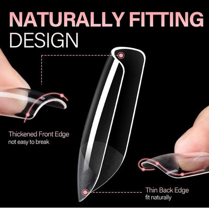 AILLSA DIY Nail Art Starter Kit Full Cover Clear Nailtips Acrylic Pre-Filed Fake Press on for Extension, 15G Strong Solid Nail Glue,Handheld UV Light