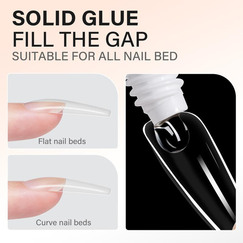 AILLSA DIY Nail Art Starter Kit Full Cover Clear Nailtips Acrylic Pre-Filed Fake Press on for Extension, 15G Strong Solid Nail Glue,Handheld UV Light