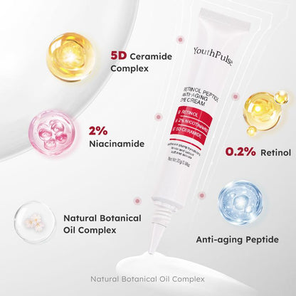 [Youthpulse Official] Retinol Eye Cream for Face & Neck / Peptides / Anti-Wrinkle, Anti-Aging, Brightening & Hydrating/ Helps Reduce Fine Lines & Dark Circles / Plumps, Firms & Lift Hydrate Daily Restore Gentle