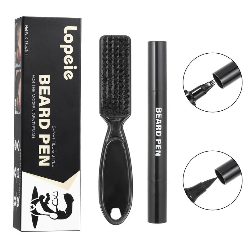 Lopeie Beard Pencil Filler for Men – Waterproof Beard Pen & Brush for Natural Look, Mustache Repair & Beard Enhancer (Black)